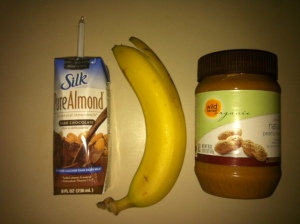 Foundational ingredients of the Chocolate Peanut Butter Power Smoothie.